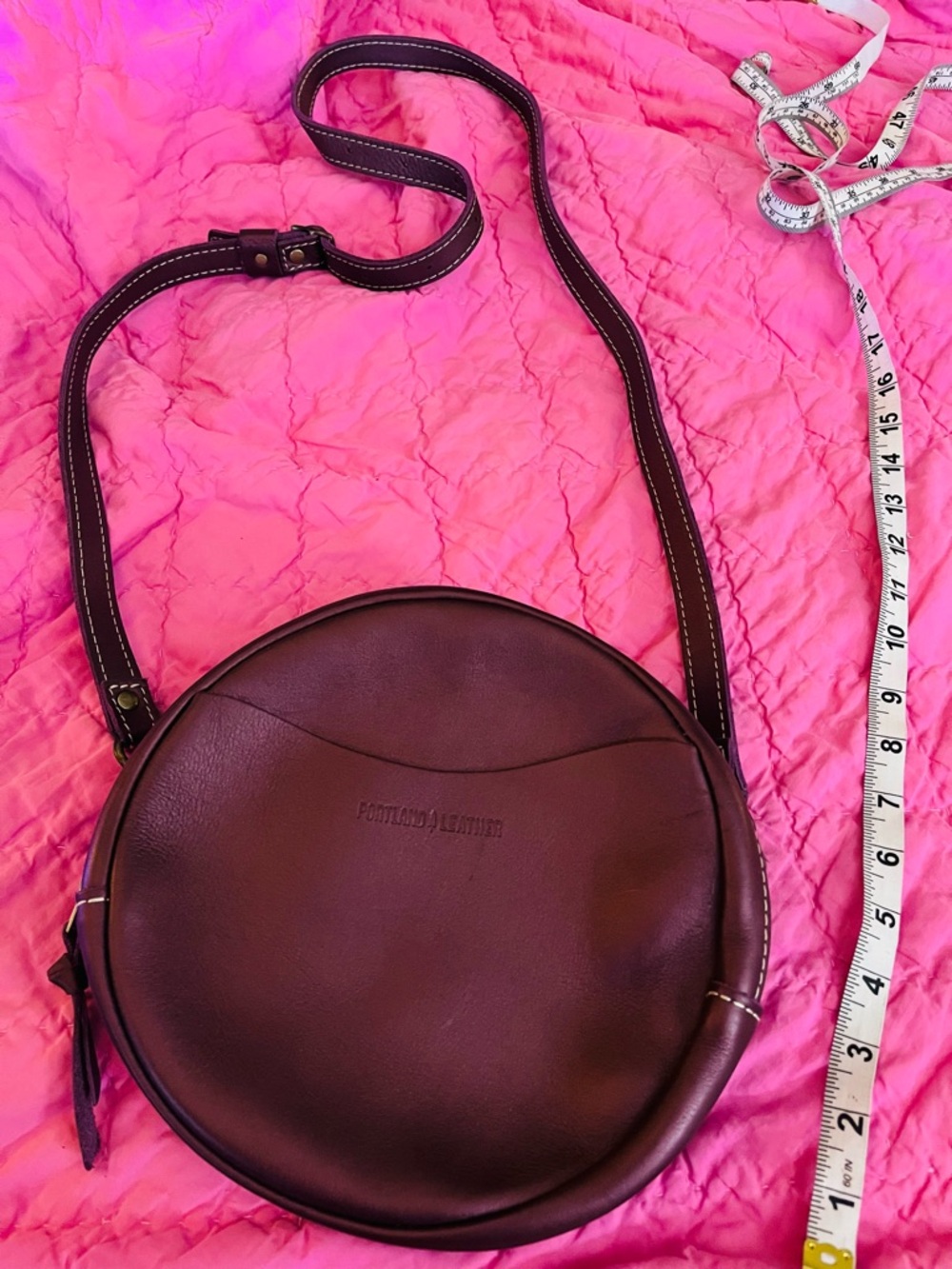 Portland Leather Round Crossbody Bag in Burgundy